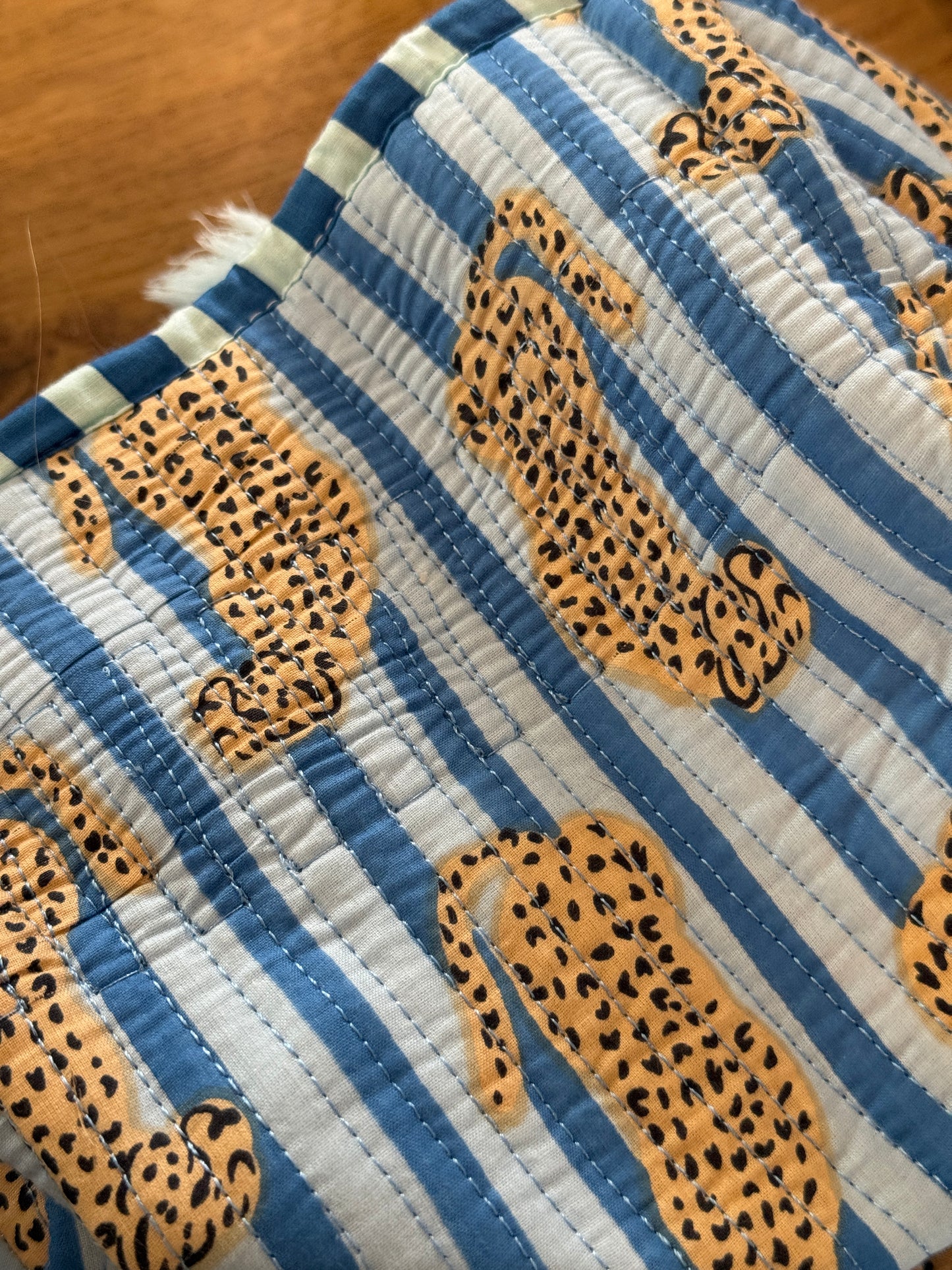 SECONDS Blue Stripe Cheetah Wash Bag