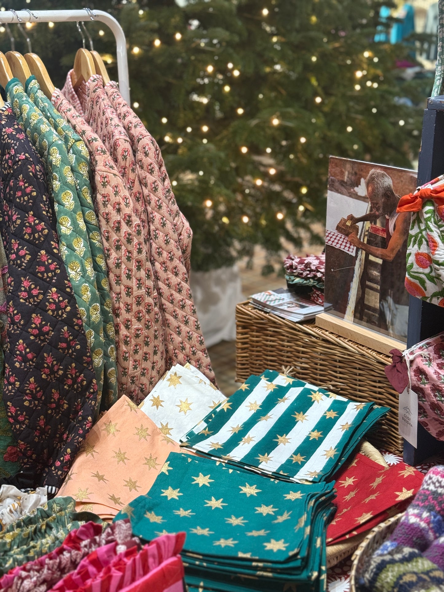Christmas Stars and Stripes Hand Block Printed Napkins