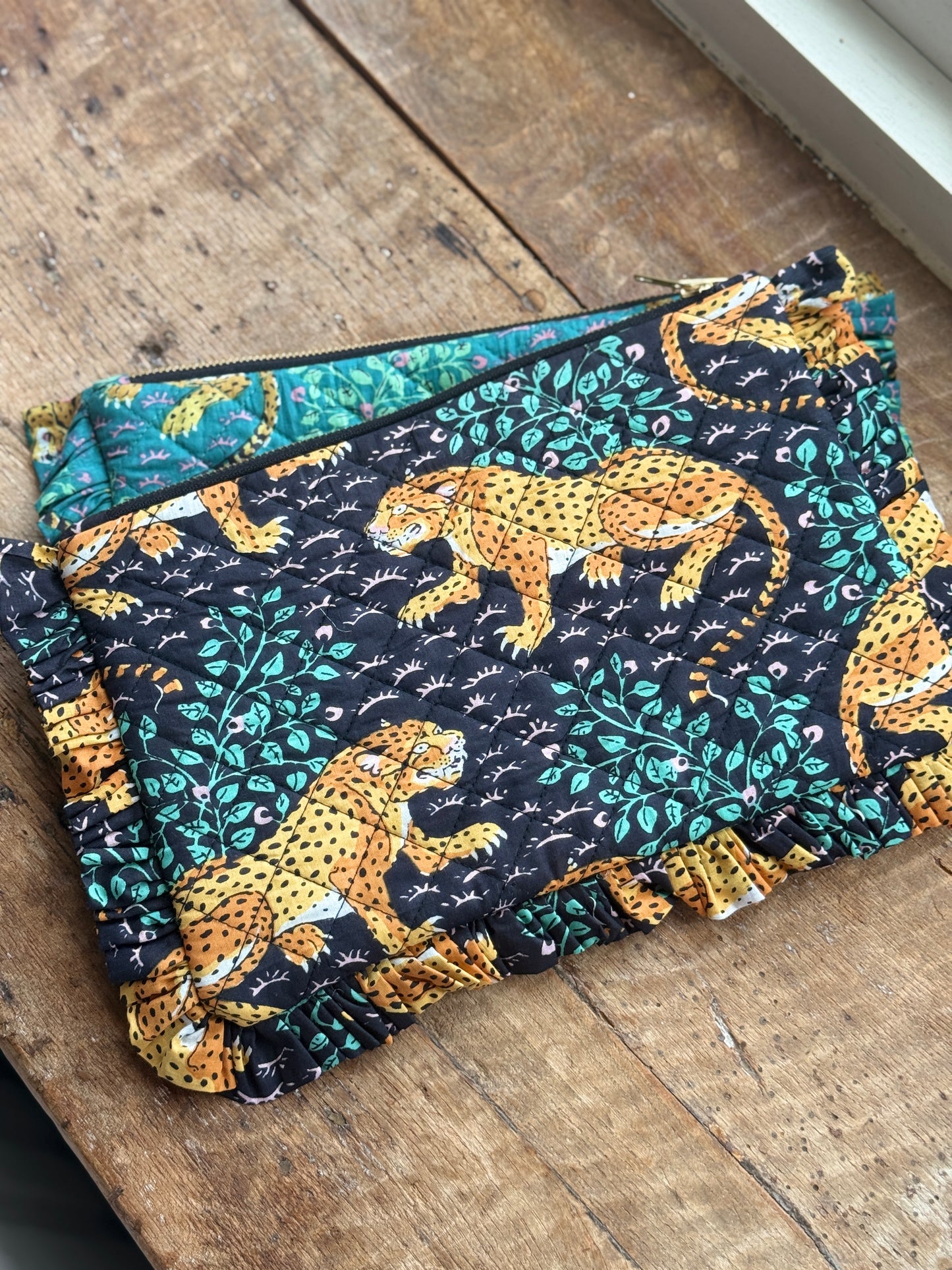 Noir Cheetah Ruffle Clutch