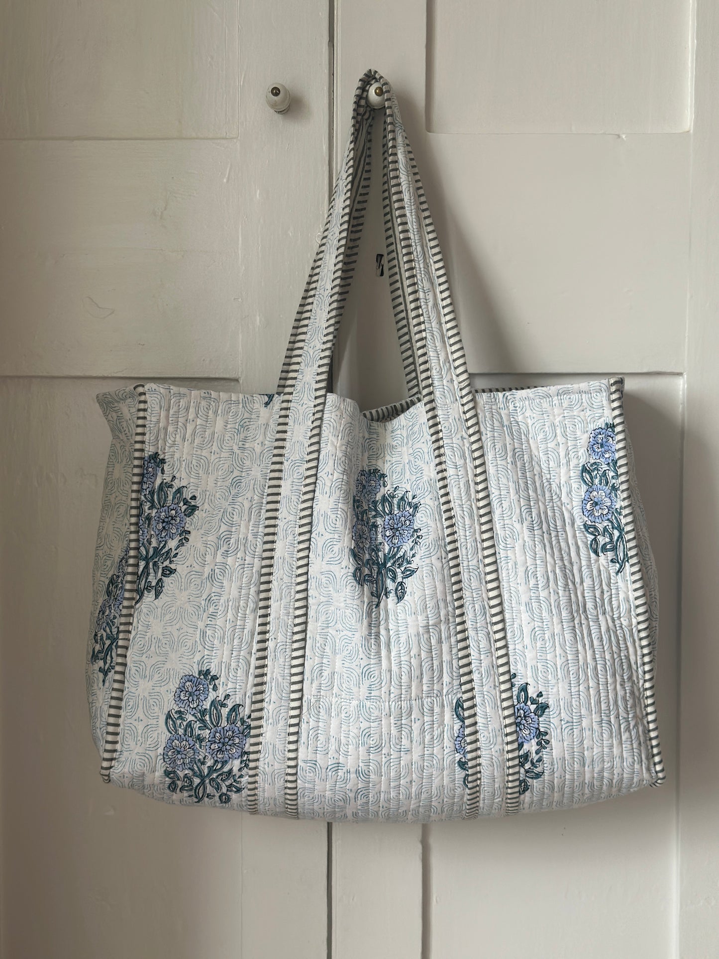 French Blue Floral Block Print Tote