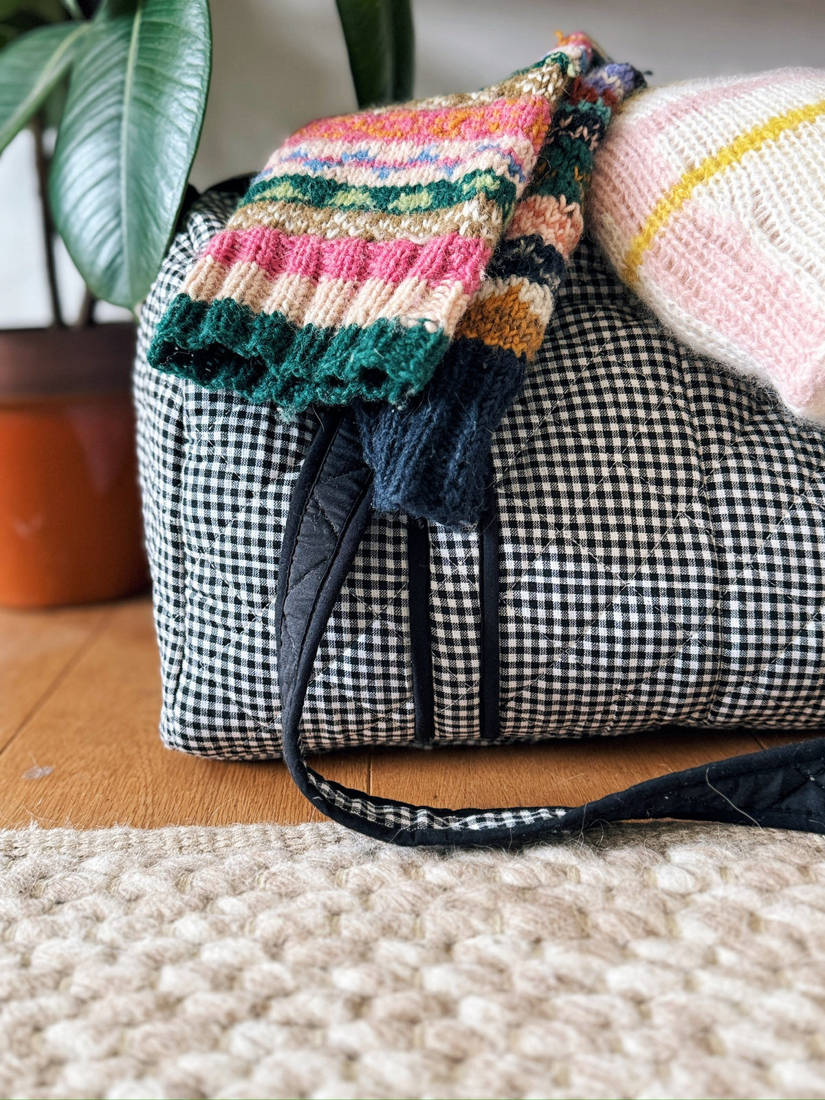 Black and White Khadi Gingham Duffle Bag