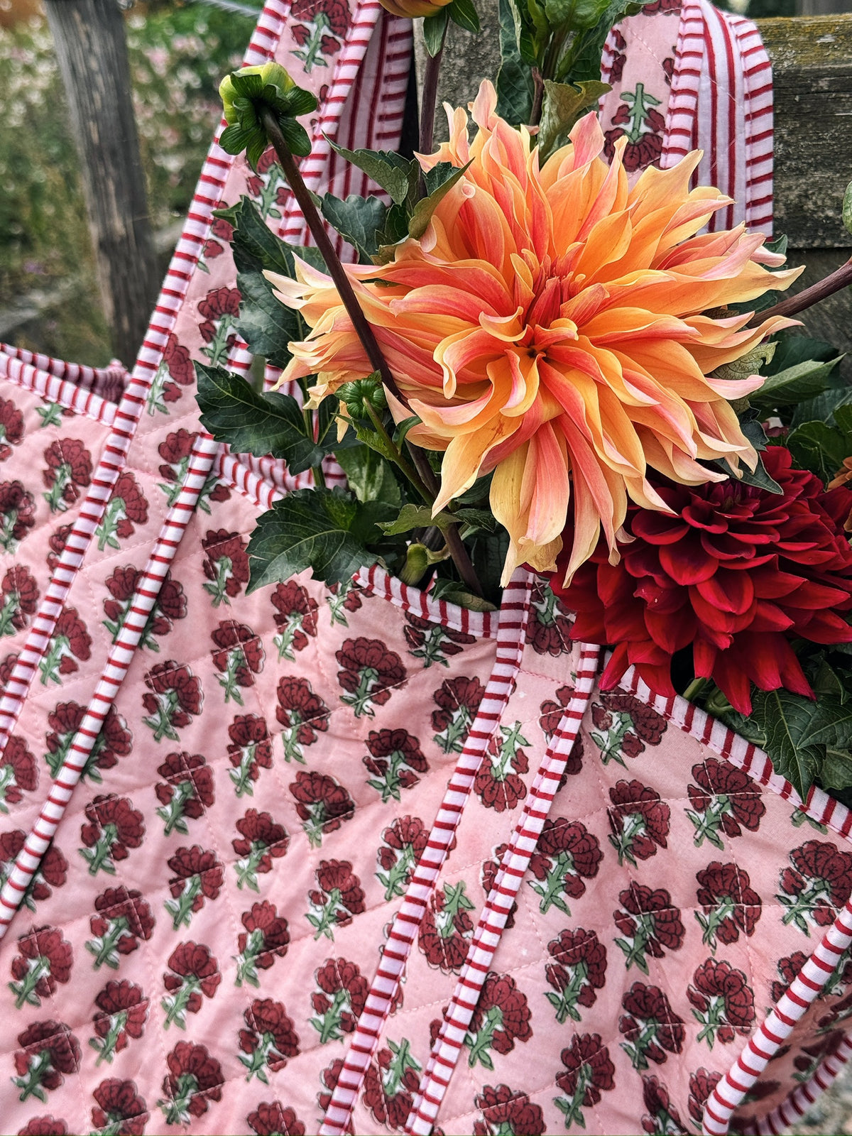 Burgundy Bloom Block Print Tote