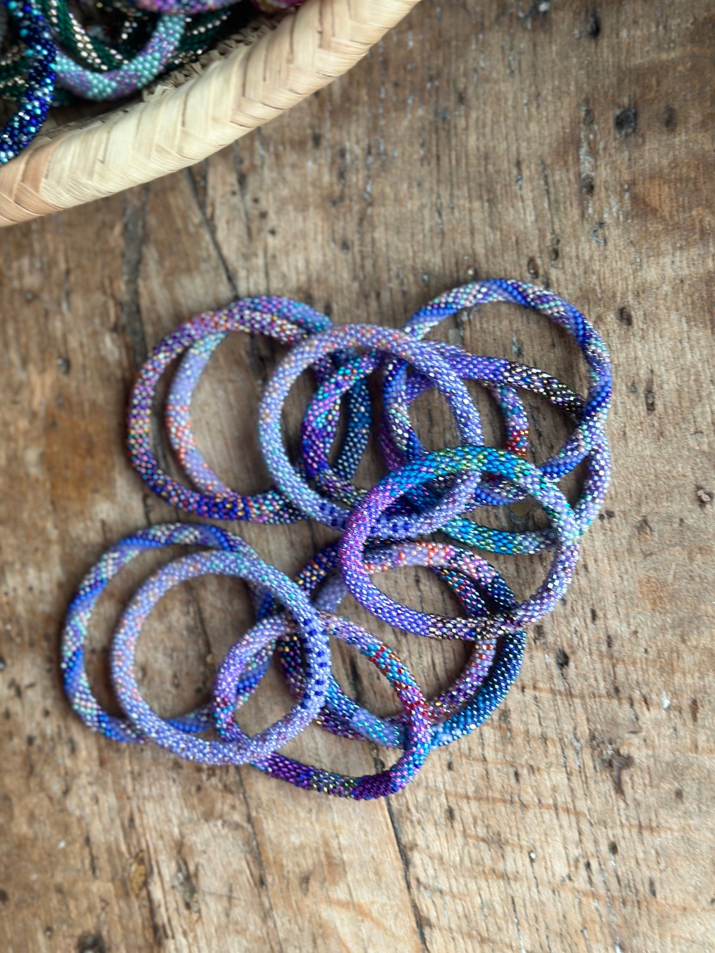 Hand Crocheted Roll Bead Bracelets