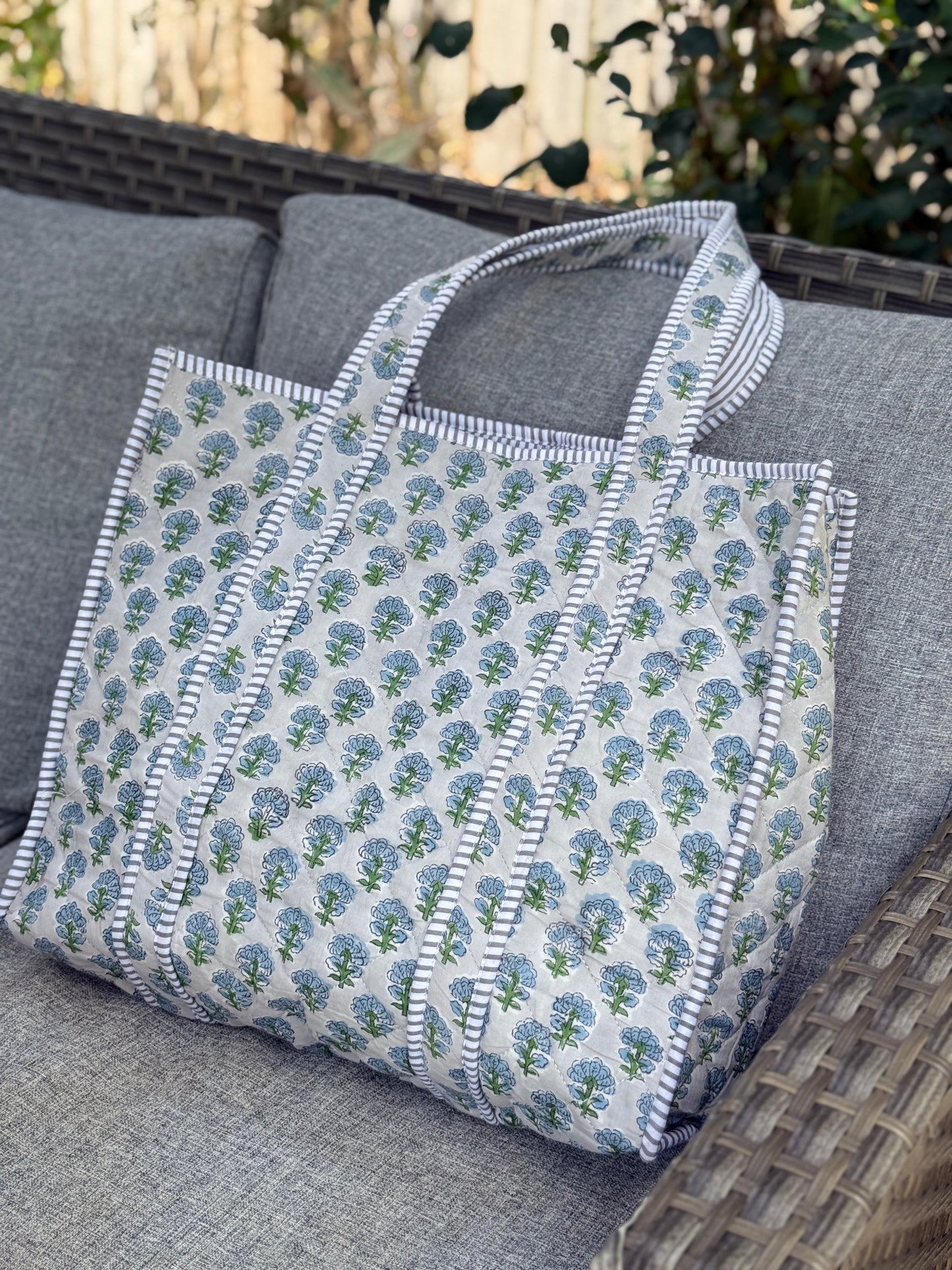 French Blue Block Print Tote