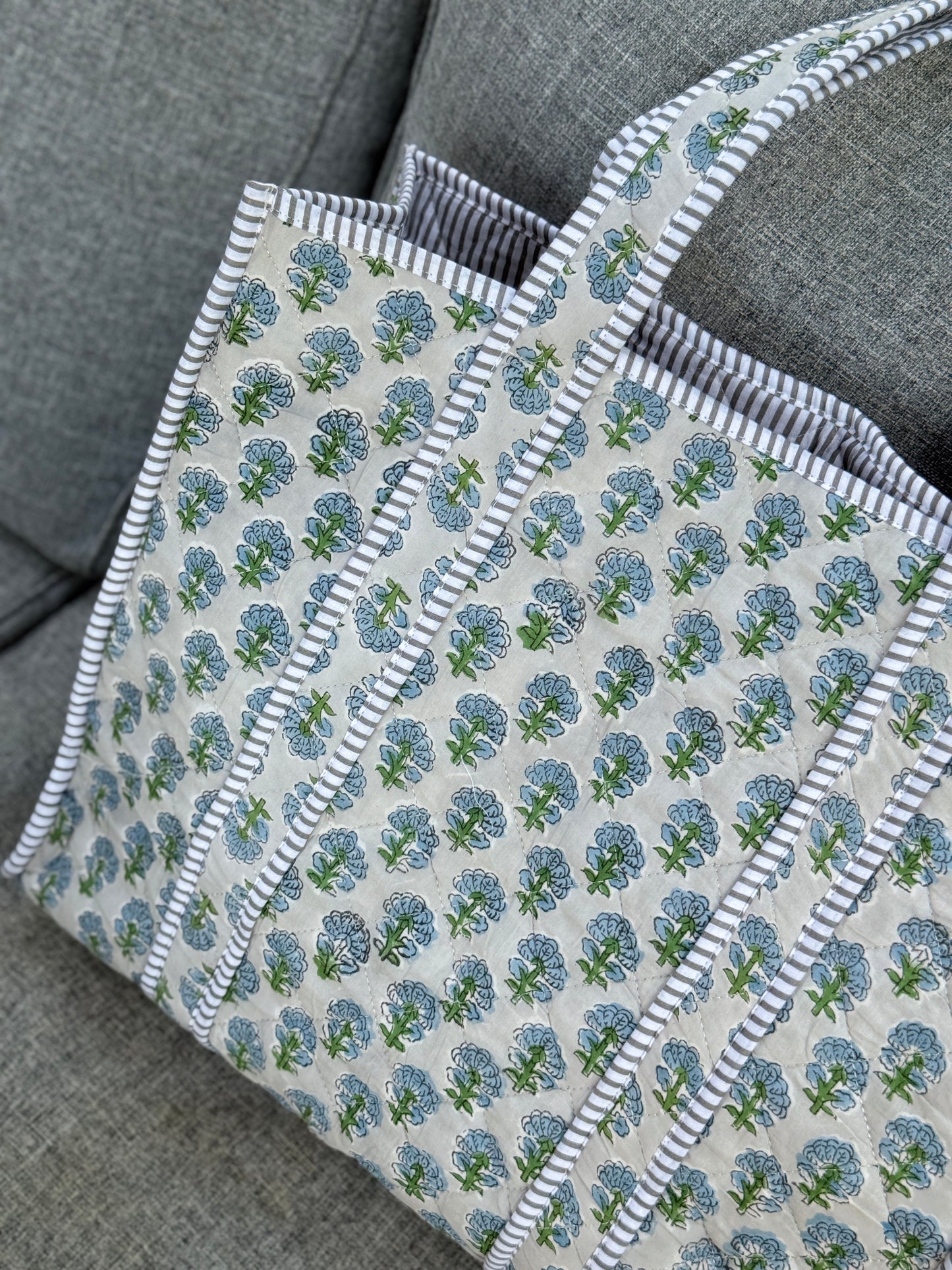French Blue Block Print Tote