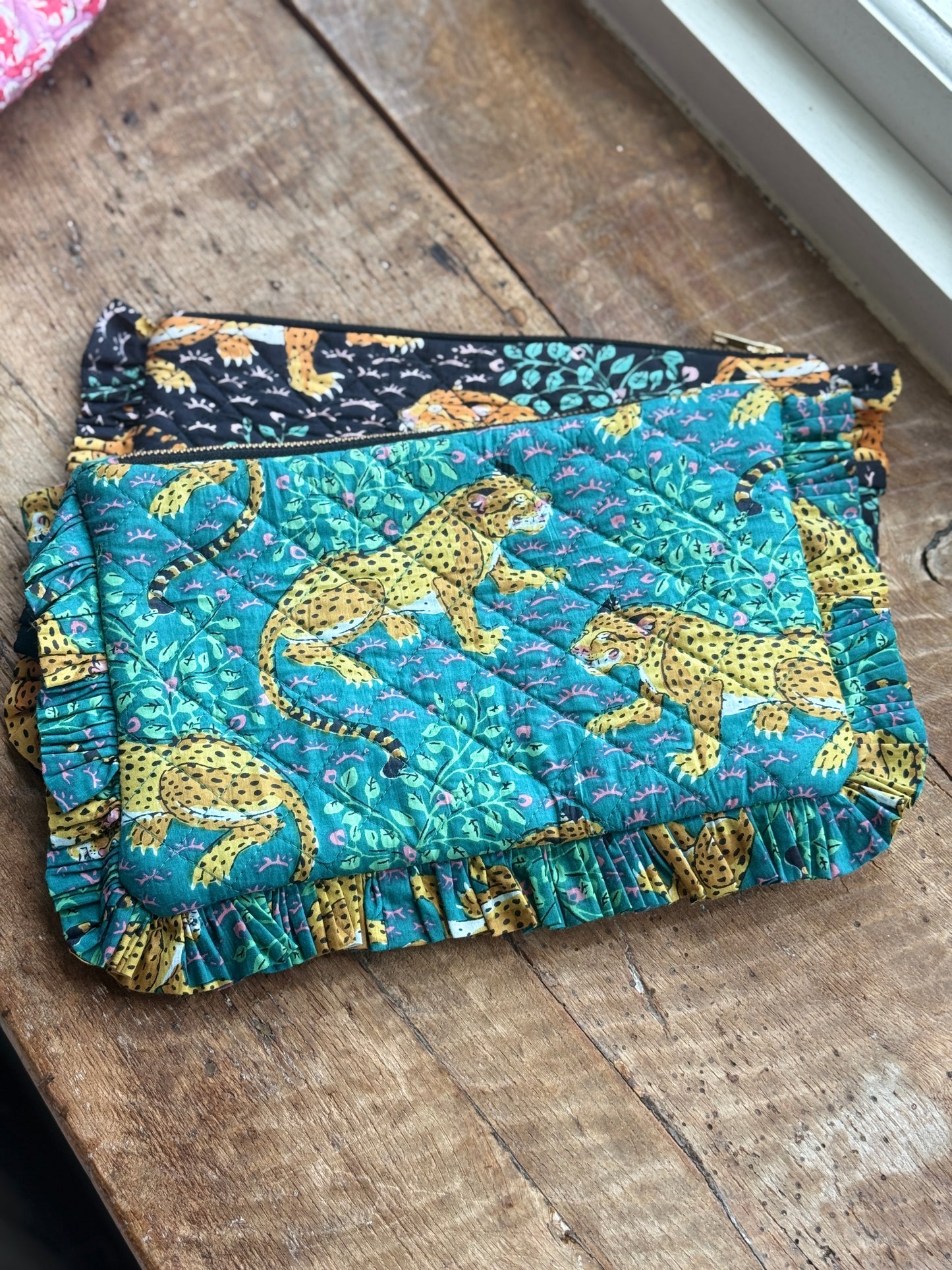 Jade Cheetah Ruffle Clutch