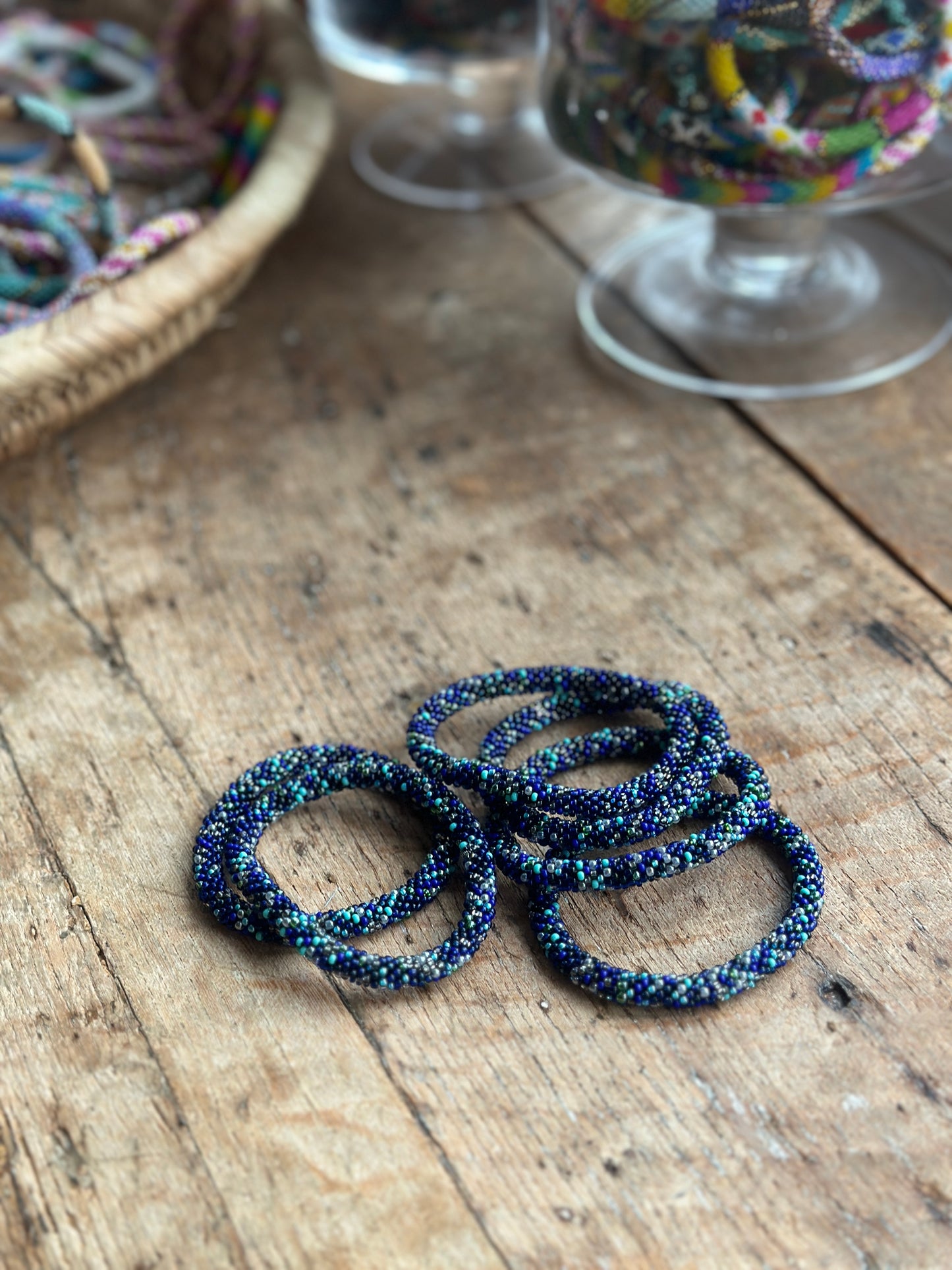 Hand Crocheted Roll Bead Bracelets