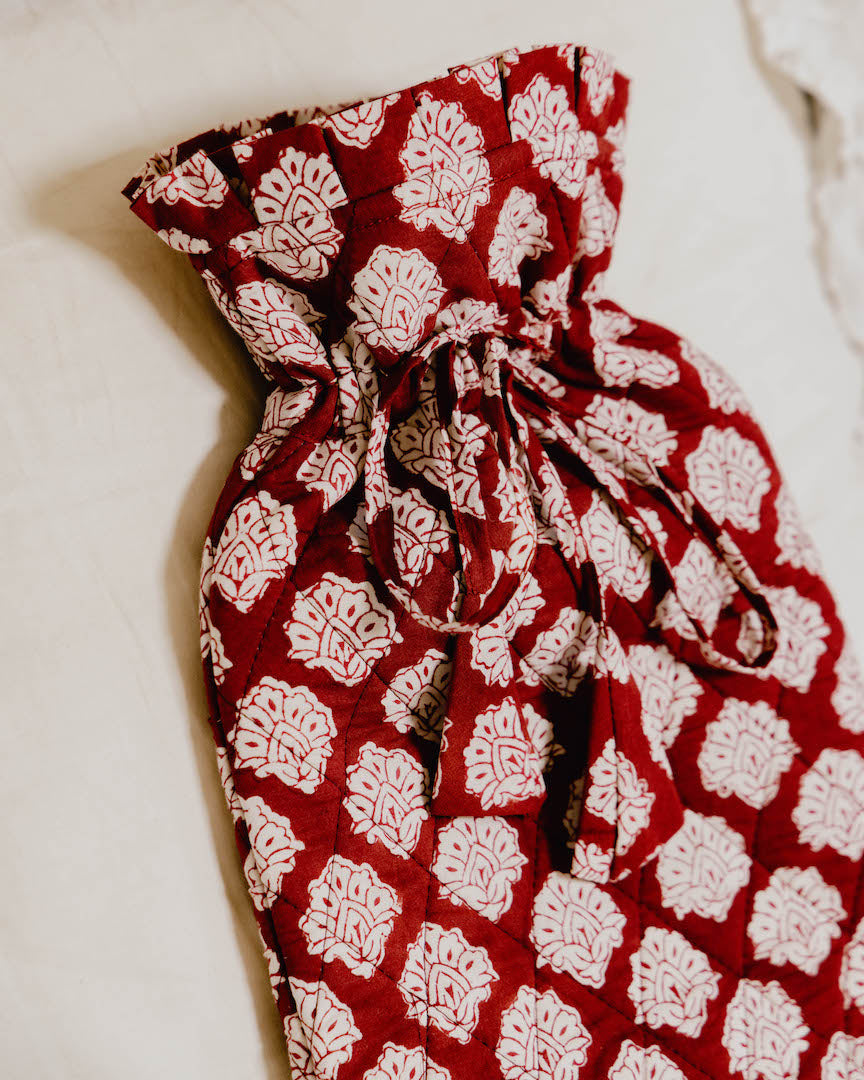 Quilted Block Printed Hot Water Bottle Covers