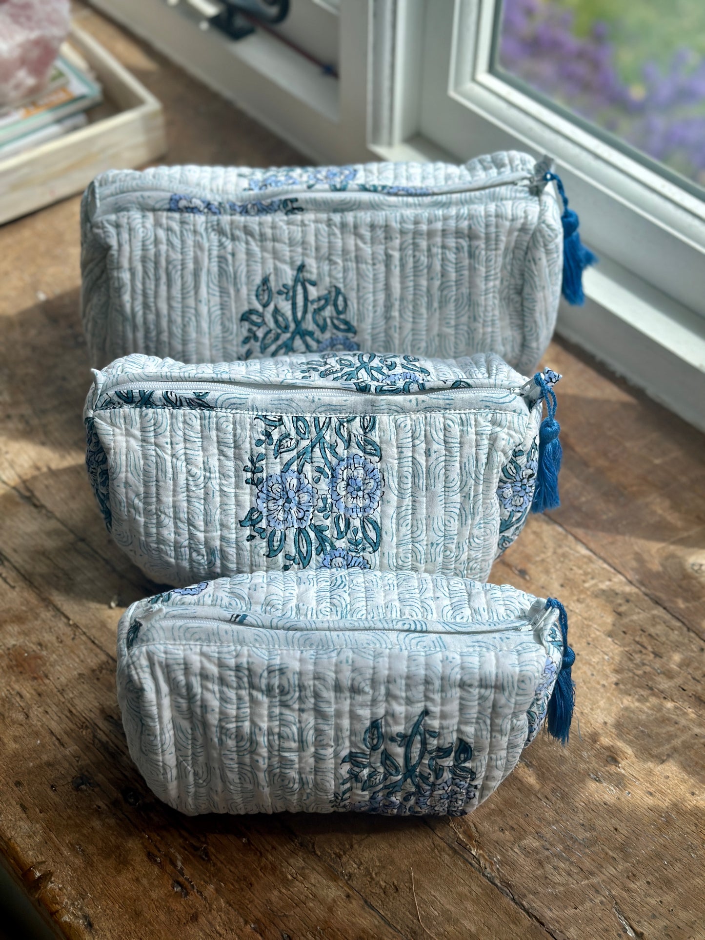 French Blue Floral Block Print Tote