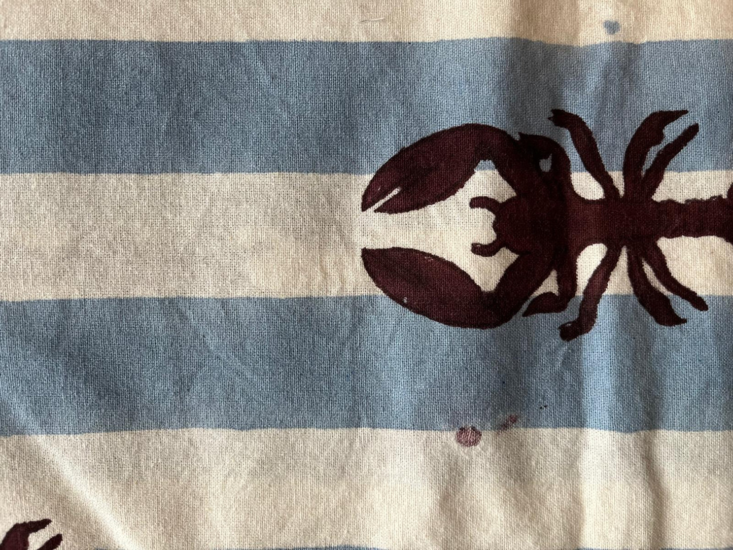 SECONDS Blue / Burgundy Lobster Stripe Block Print Tablecloth