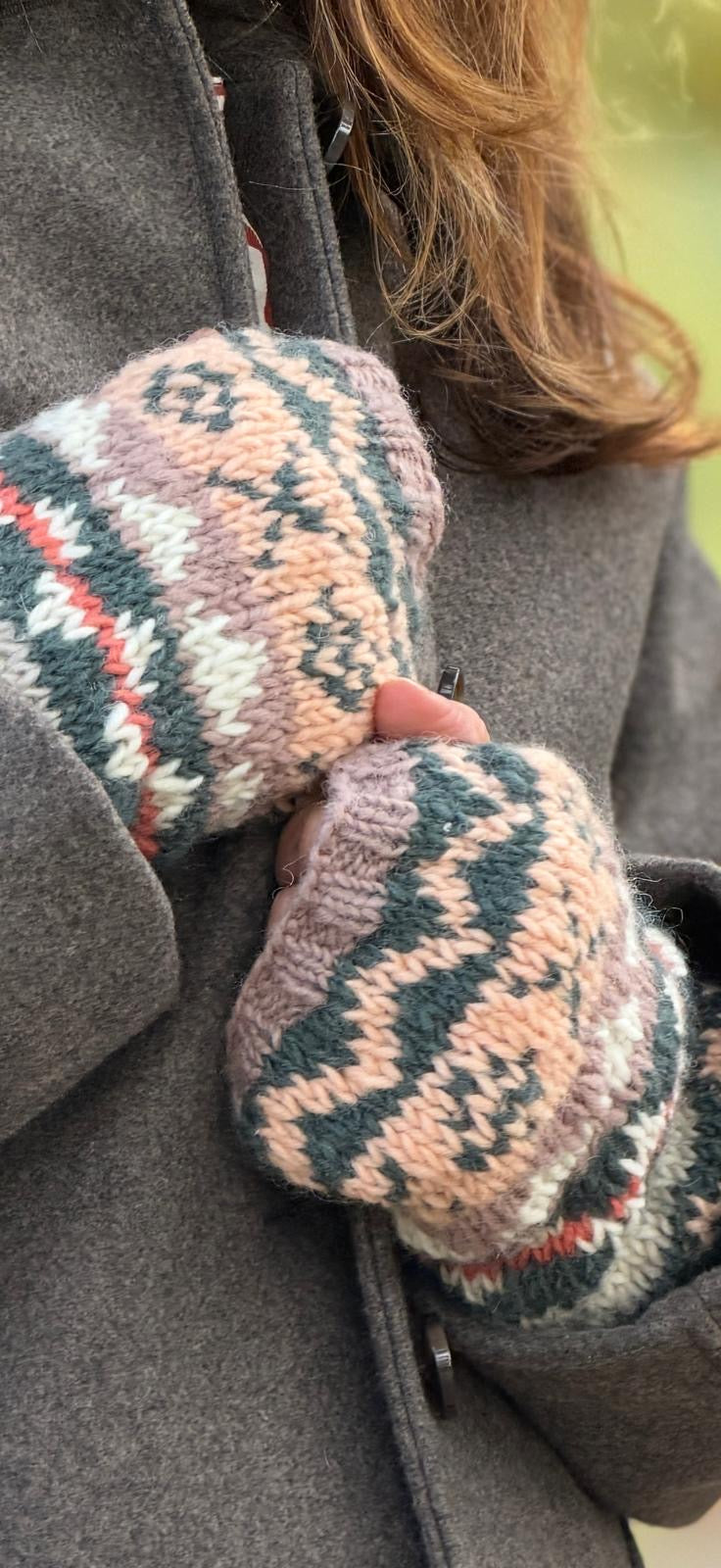 Apricot and Heather Hand Knitted Wrist Warmers