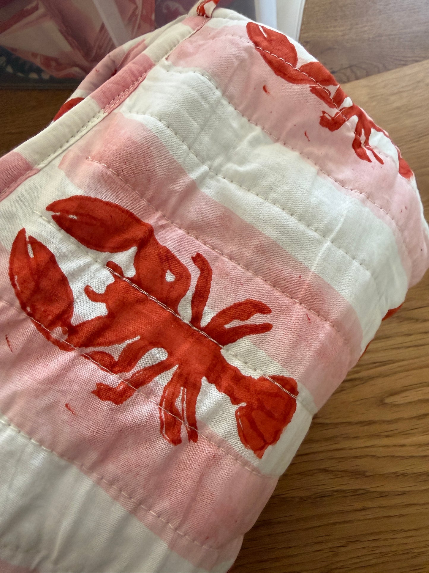 SECONDS Pink Lobster Stripe Large Wash Bags