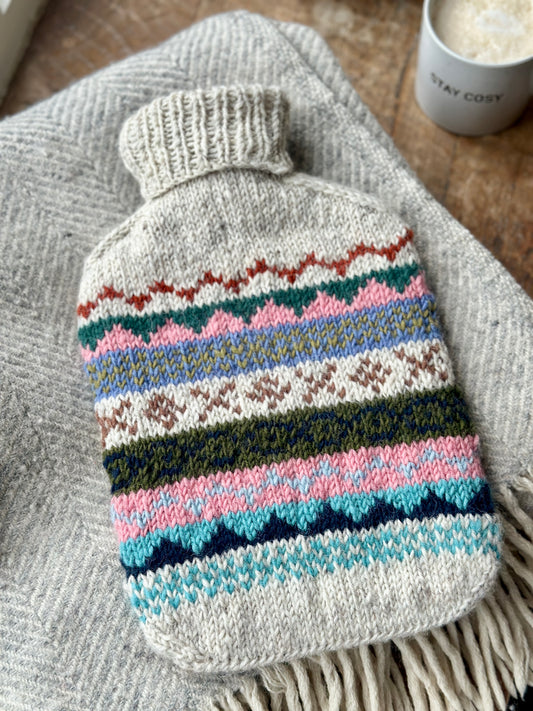 Oatmeal  Hand Knitted Fair Isle Hot Water Bottle