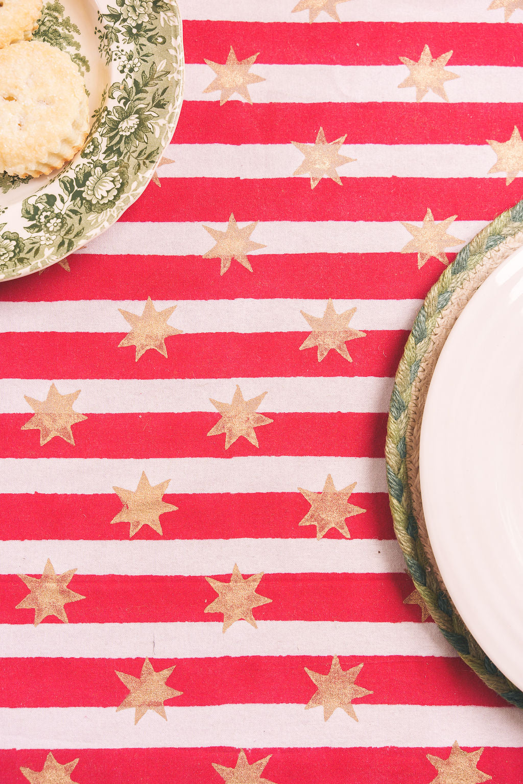 SECONDS Stars and Stripes Hand Block Printed Table Cloths
