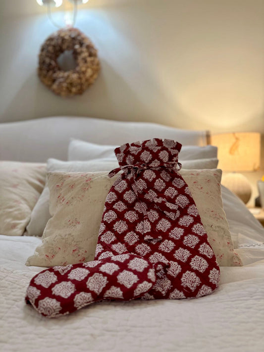 Quilted Block Printed Hot Water Bottle Covers