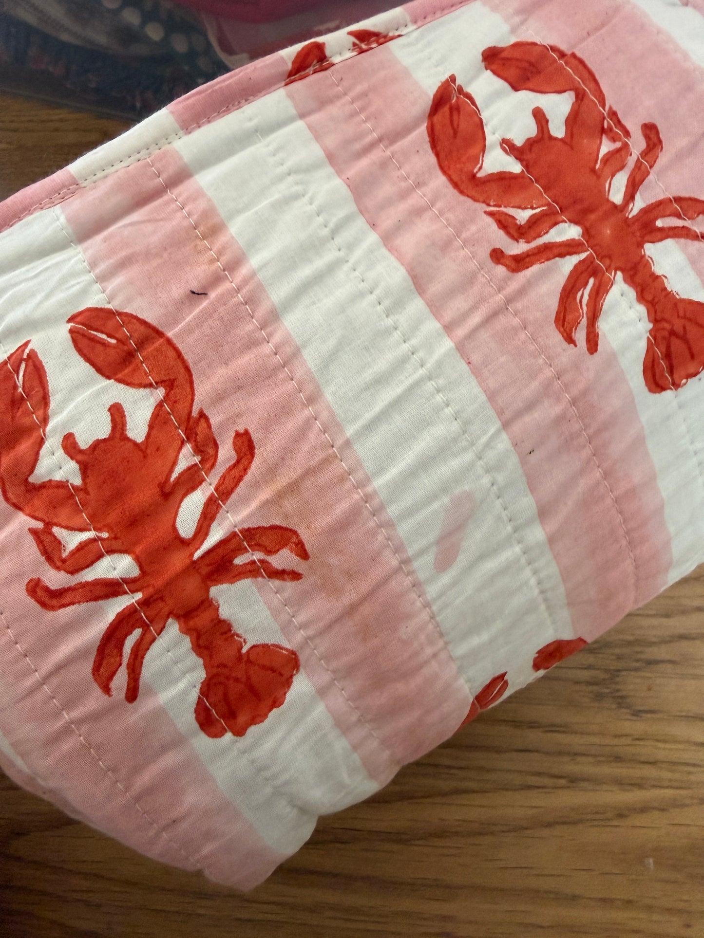 SECONDS Pink Lobster Stripe Large Wash Bags