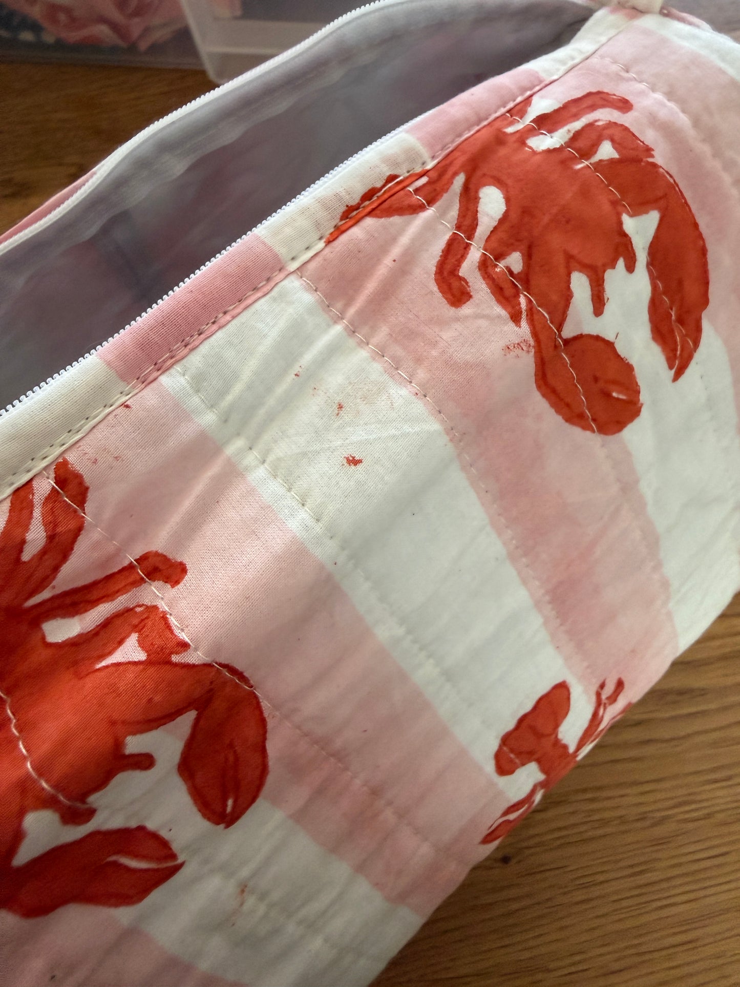 SECONDS Pink Lobster Stripe Large Wash Bags