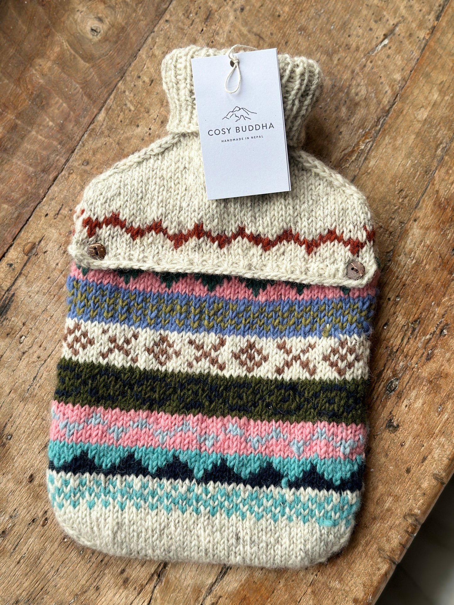 Oatmeal  Hand Knitted Fair Isle Hot Water Bottle