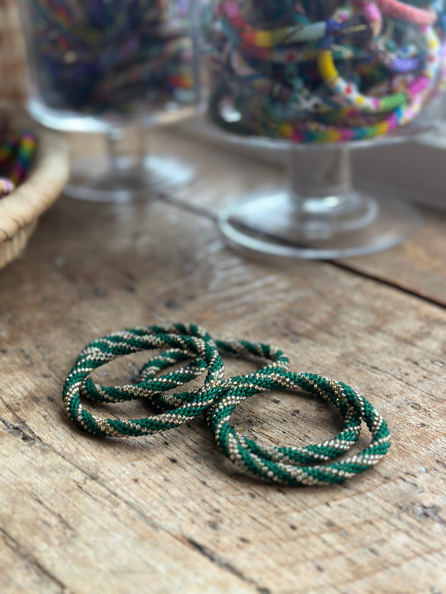 Hand Crocheted Roll Bead Bracelets