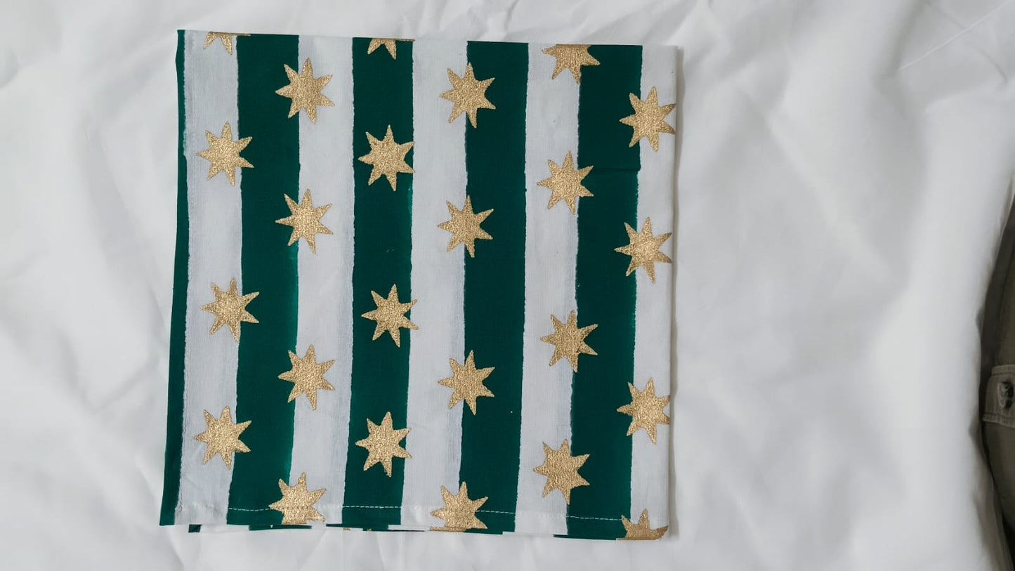 Christmas Stars and Stripes Hand Block Printed Napkins