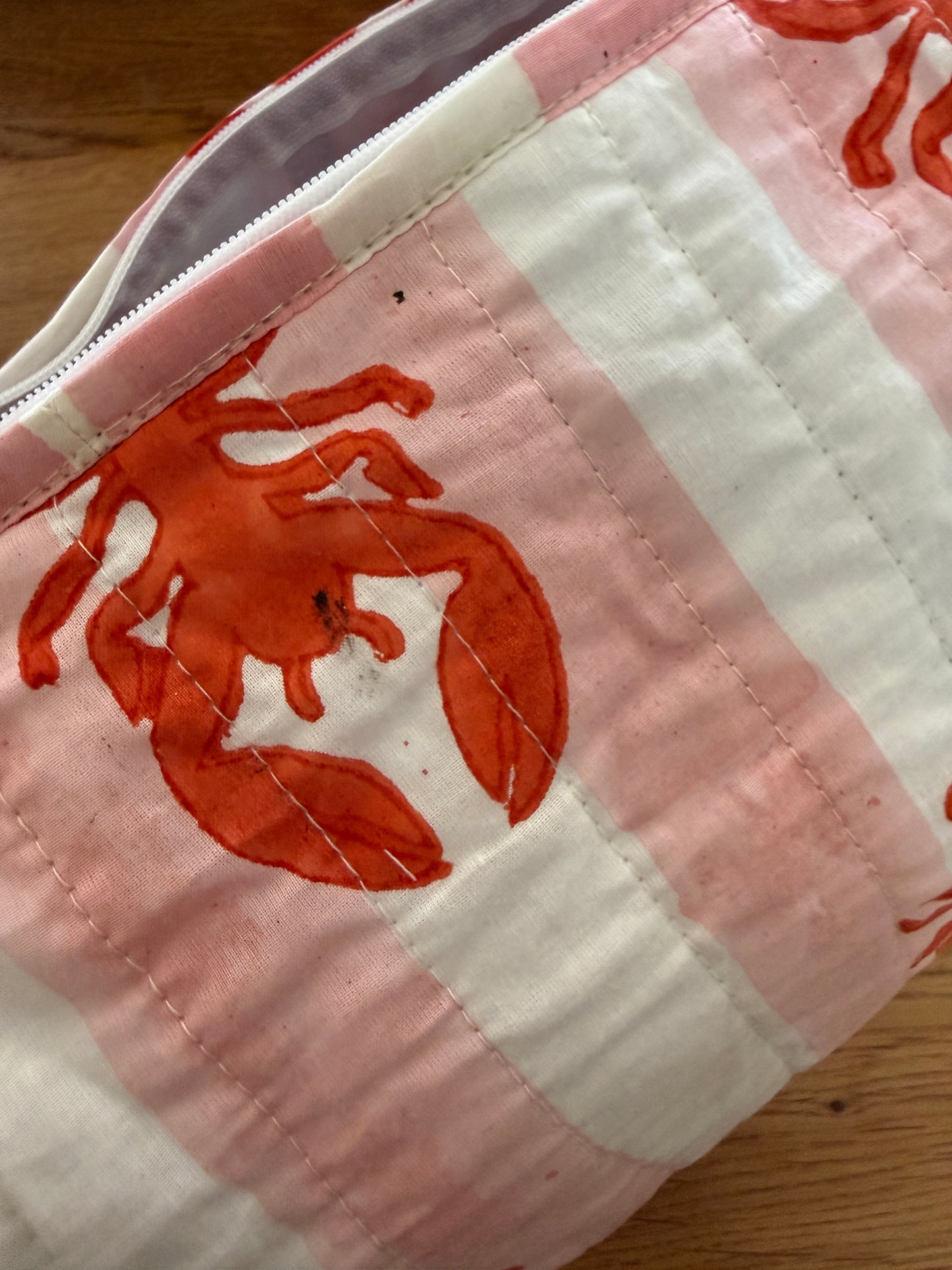 SECONDS Pink Lobster Stripe Large Wash Bags