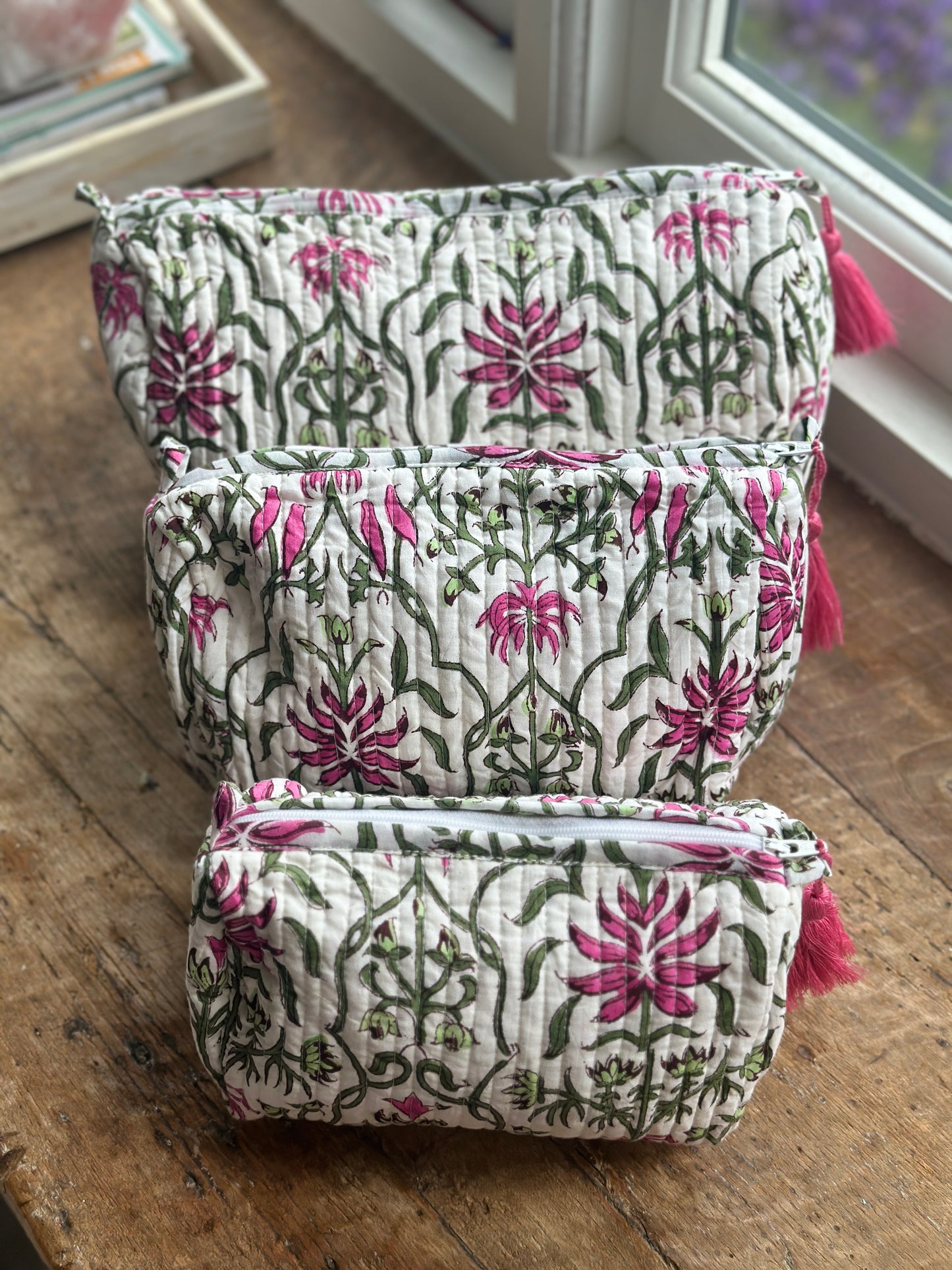 Fuchsia and Olive Block Print Duffel Bag