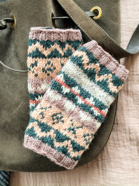 Apricot and Heather Hand Knitted Wrist Warmers