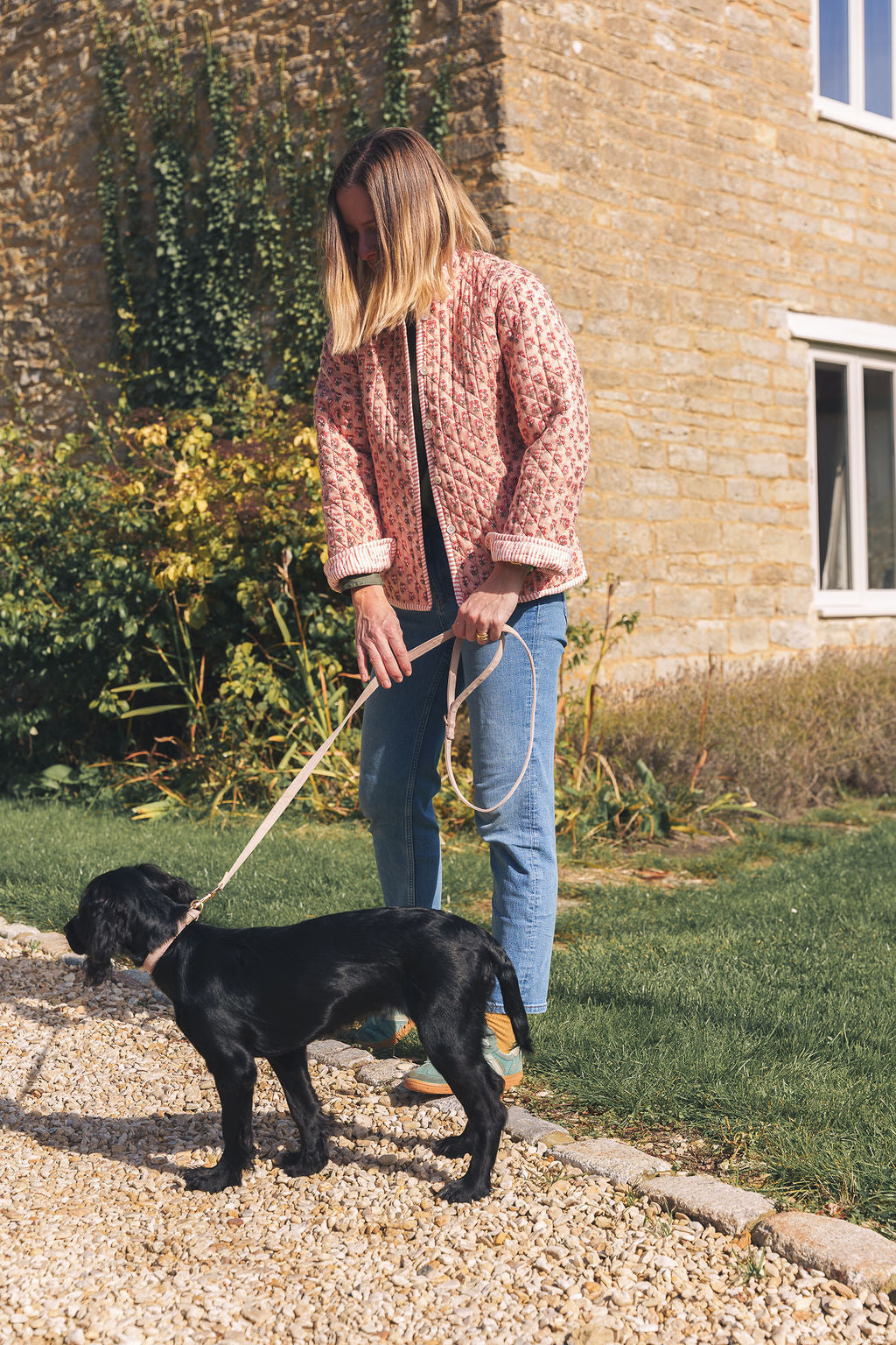 Peachy Pink Block Print Quilted Jacket