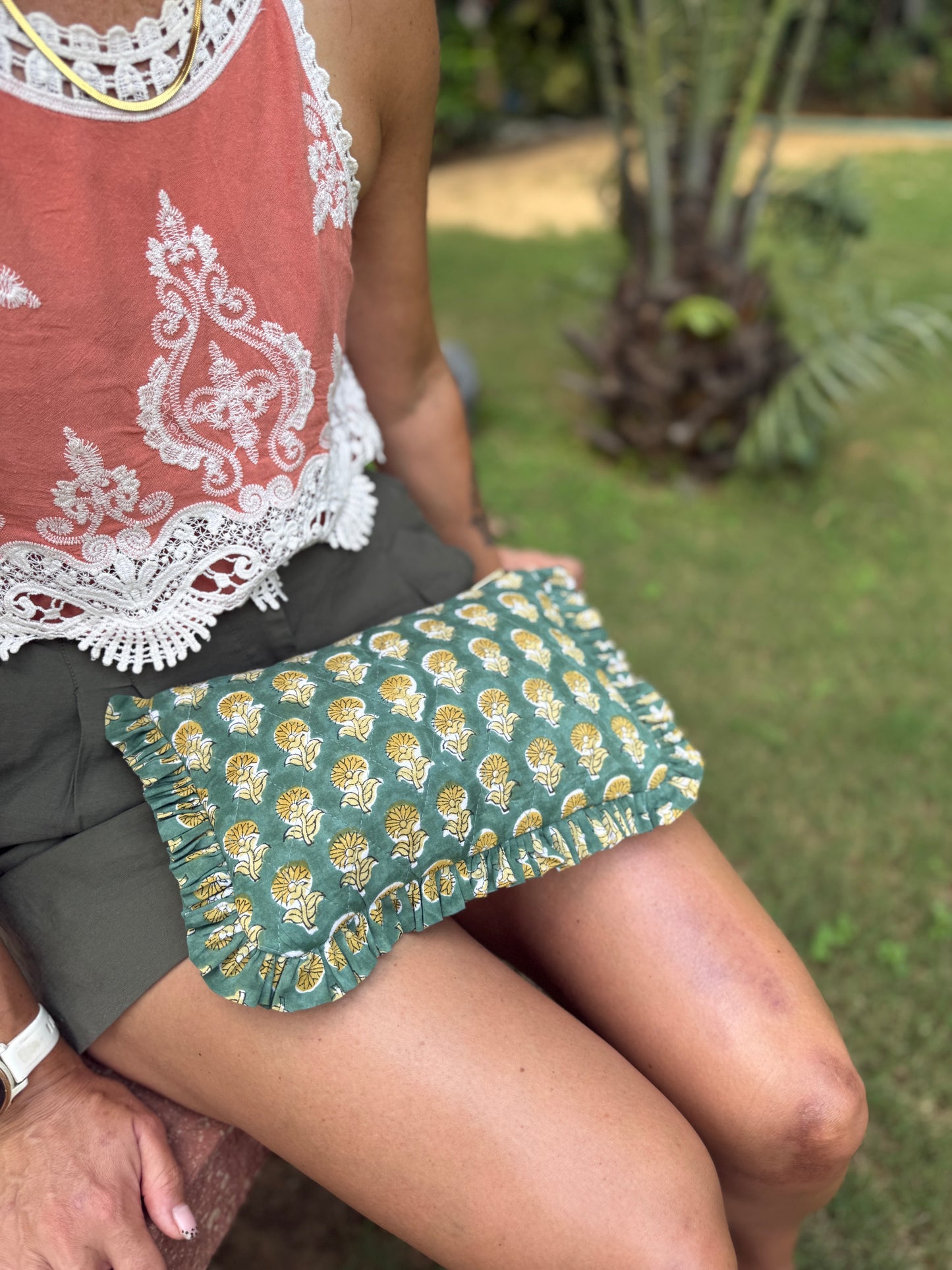 Emerald Ruffle Clutch