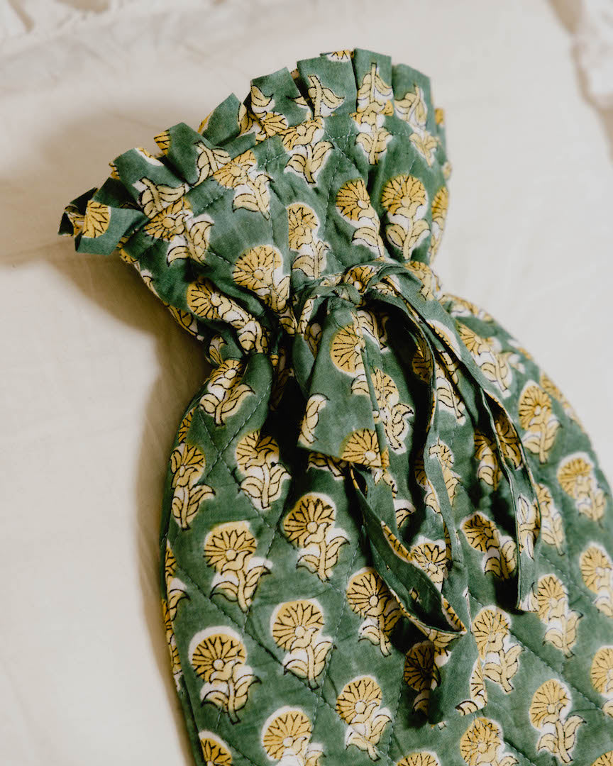 Quilted Block Printed Hot Water Bottle Covers