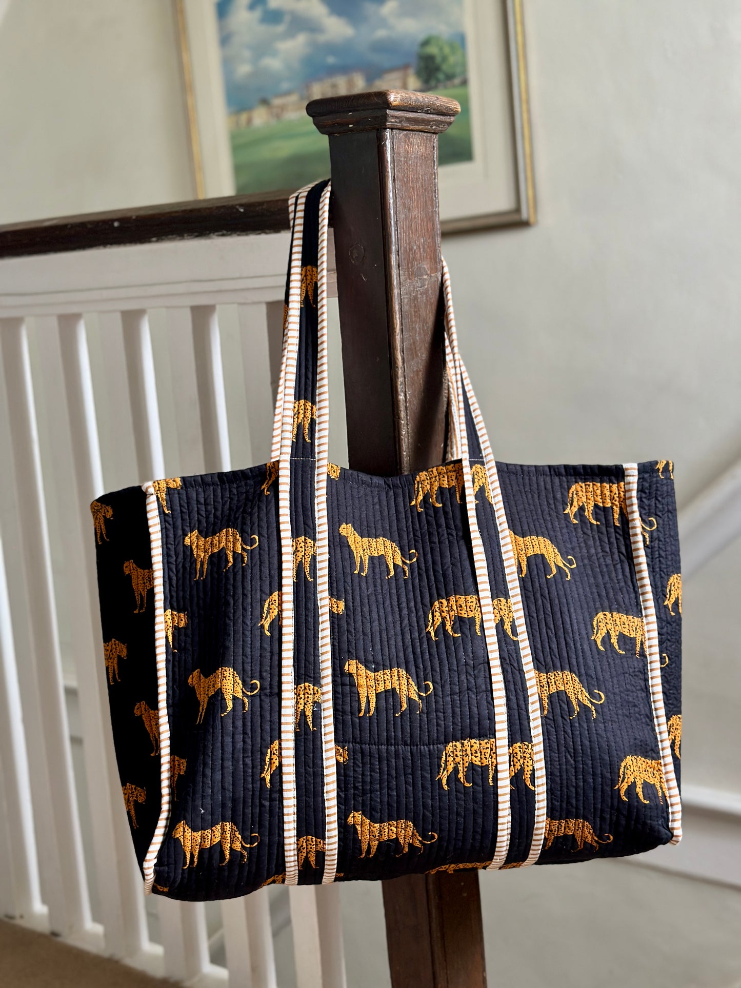 Black Cheetah Block Print Tote