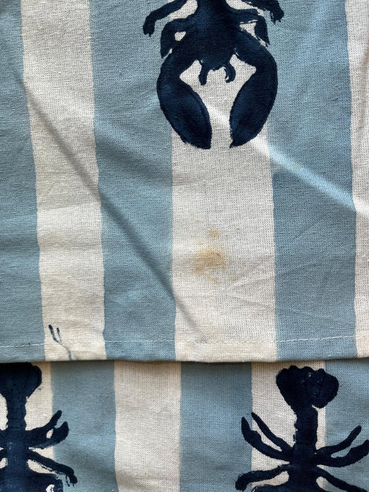 SECONDS Blue Lobster Stripe Block Print Tablecloth