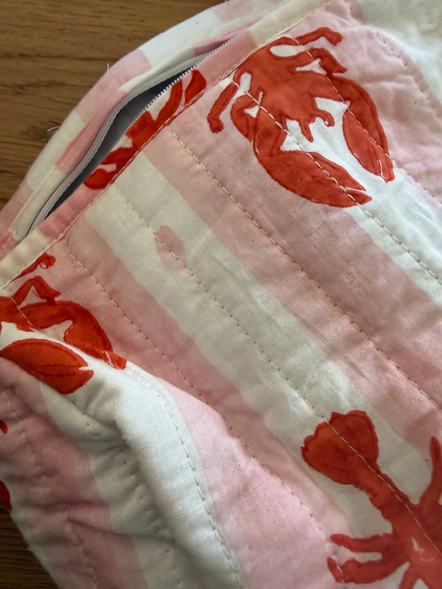 SECONDS Pink Lobster Stripe Large Wash Bags