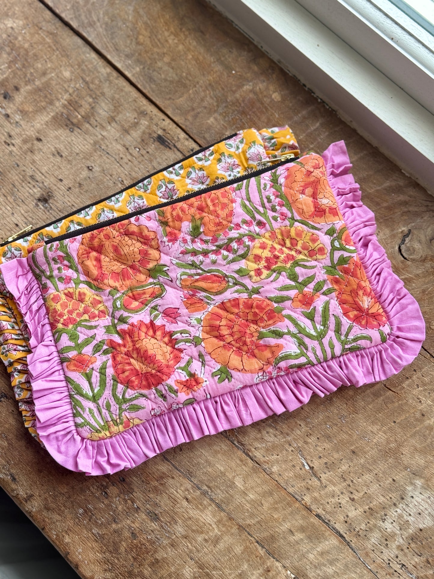 Pink Floral Ruffle Clutch