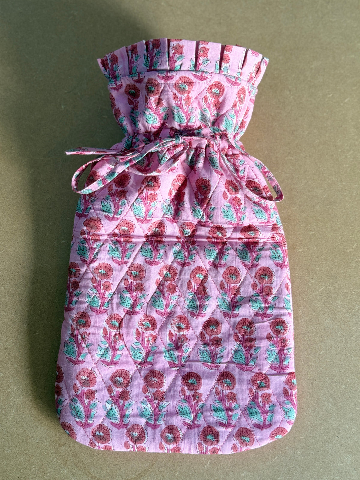 Quilted Block Printed Hot Water Bottle Covers