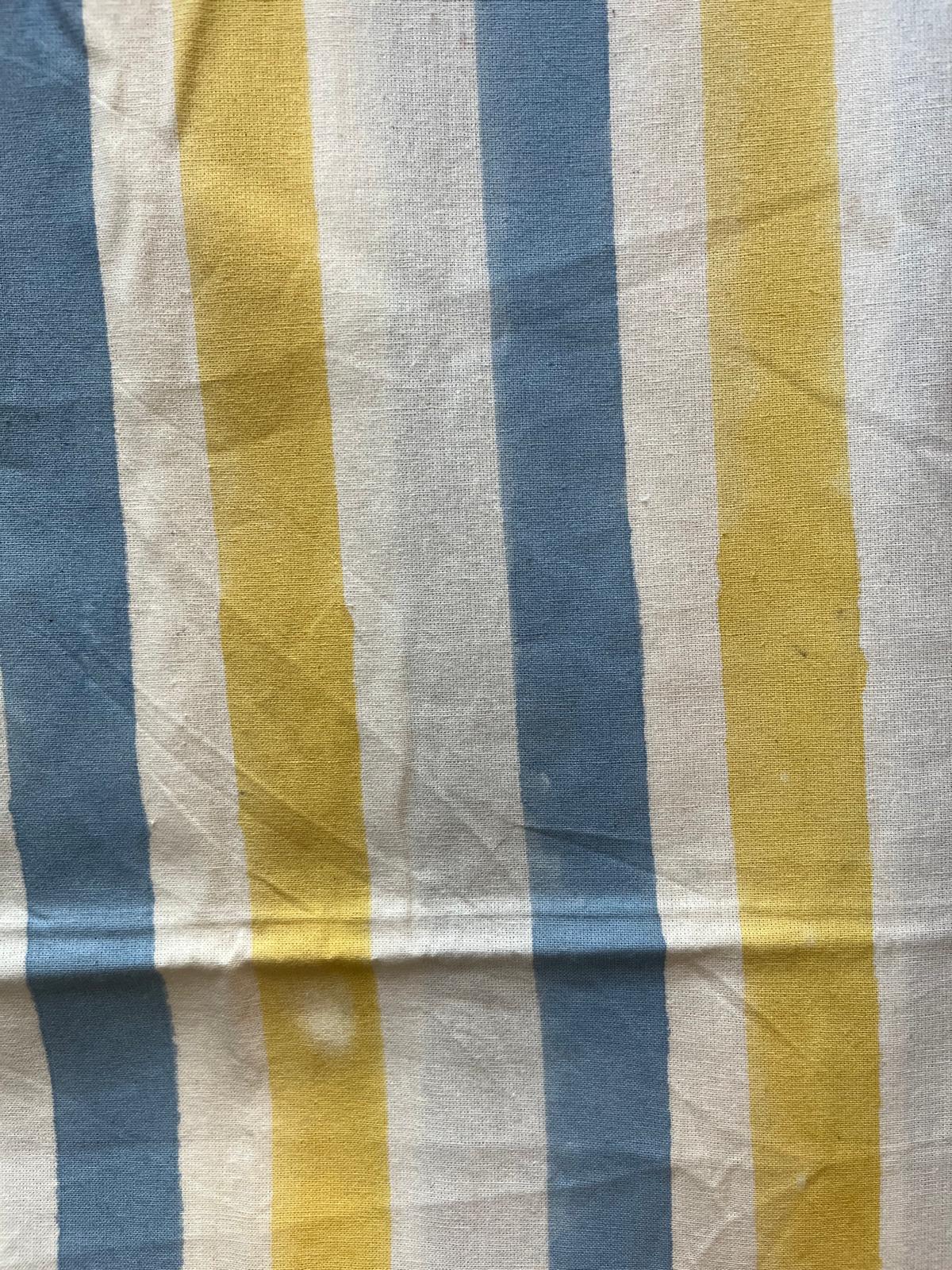 SECONDS Butter Yellow & Sky Blue Stripe Block Print Tablecloth
