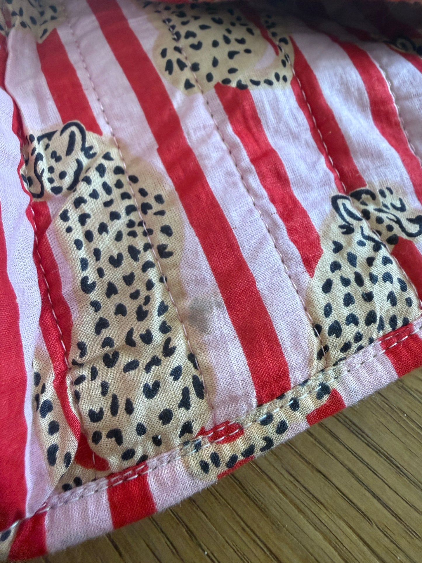 SECONDS Red Stripe Cheetah Wash Bag size small