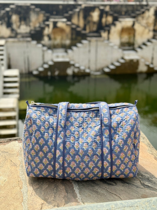 Blue Sprig Block Print Duffle Bag