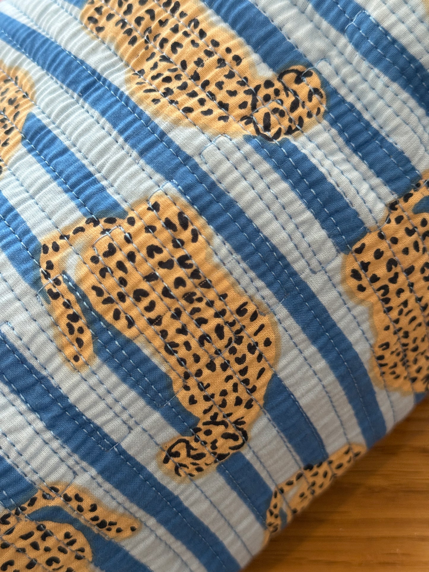 SECONDS Blue Stripe Cheetah Wash Bag