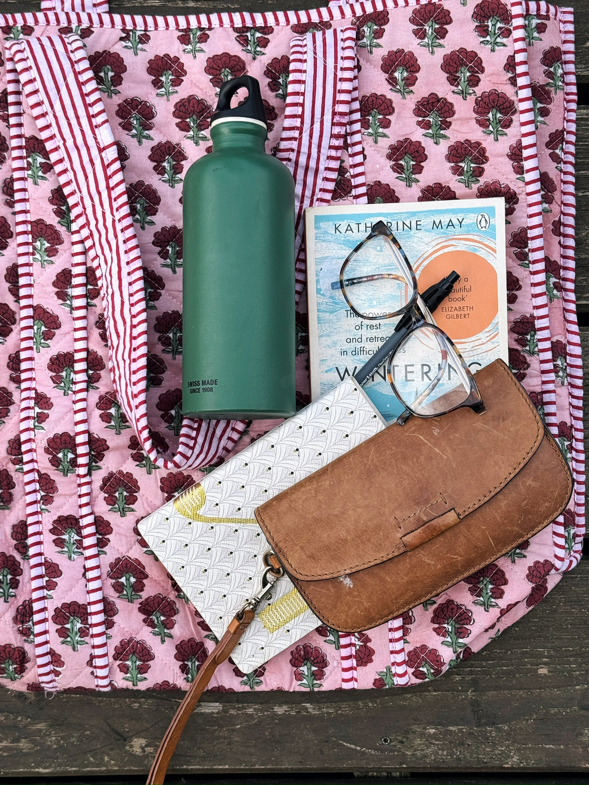 Burgundy Bloom Block Print Tote