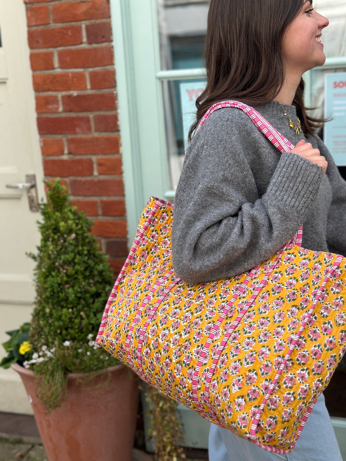 Saffron Floral Block Print Tote