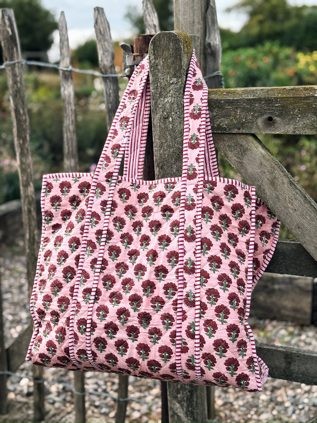 Burgundy Bloom Block Print Tote