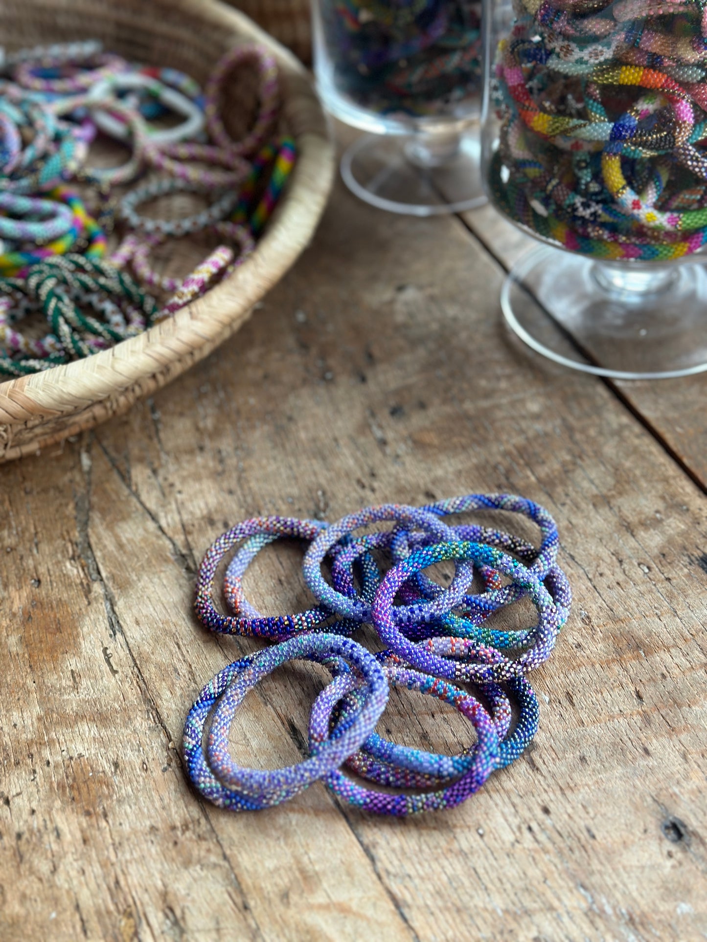 Hand Crocheted Roll Bead Bracelets