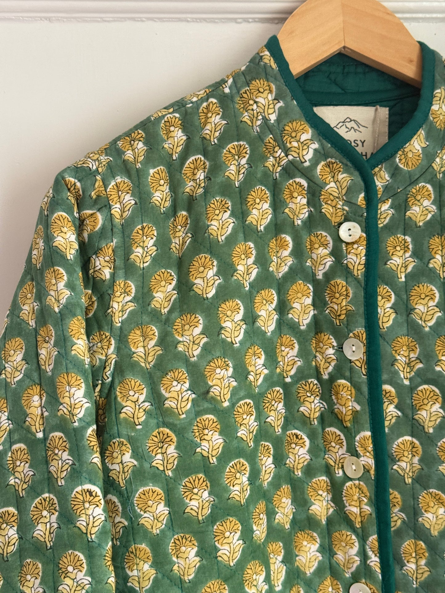 Emerald Block Print Quilted Jacket