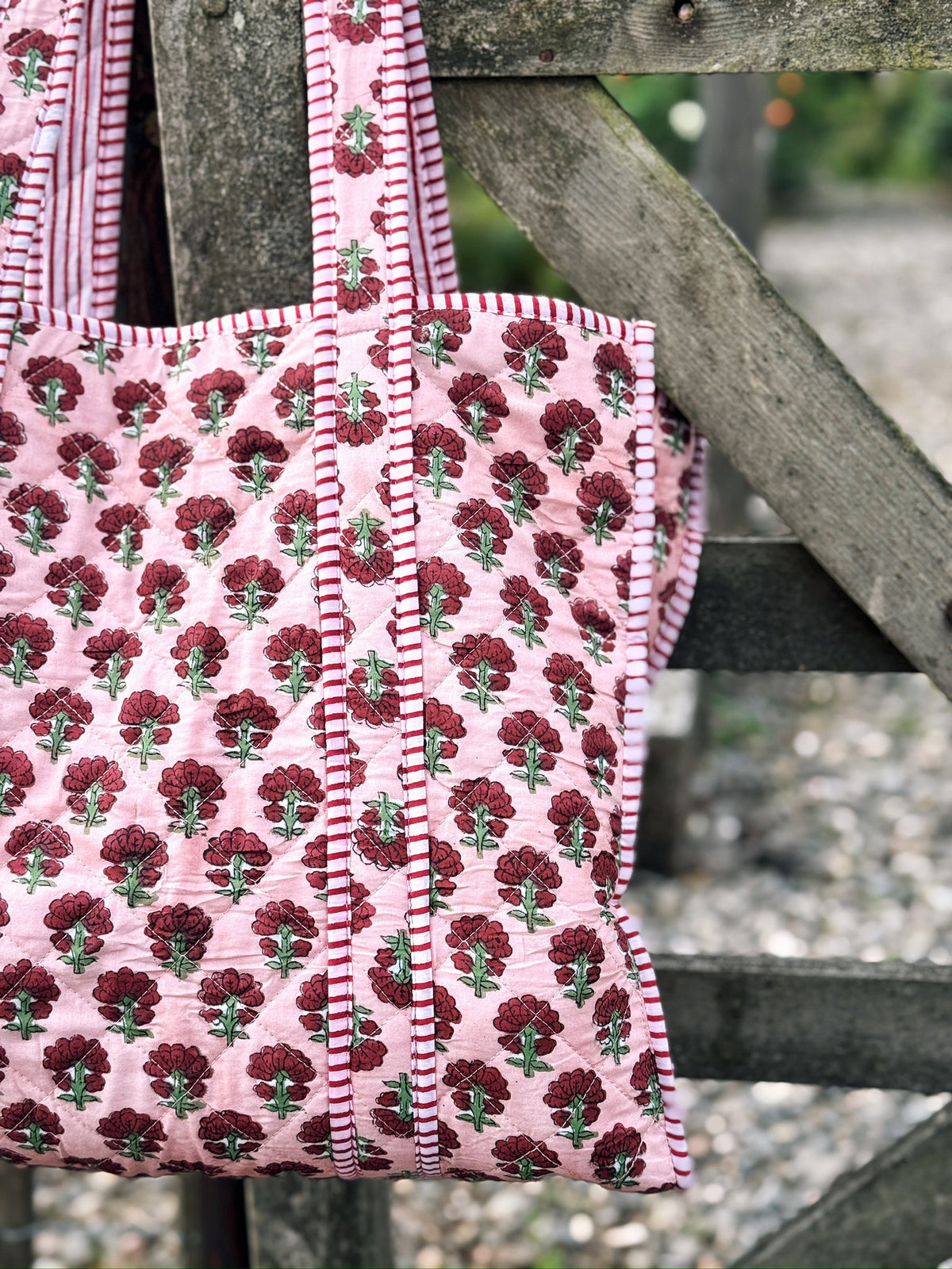 Burgundy Bloom Block Print Tote
