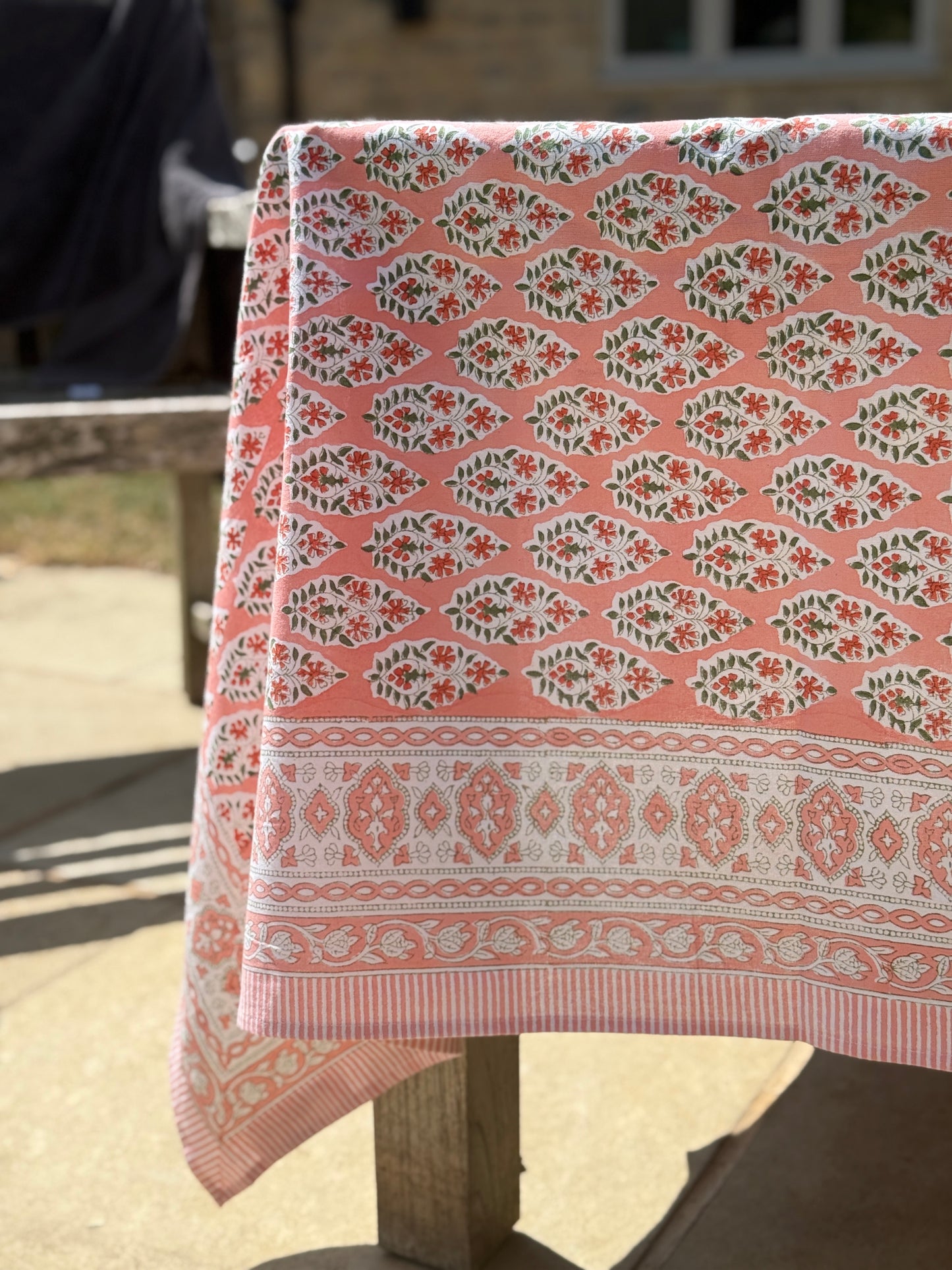 Coral Buti Block Print Tablecloth