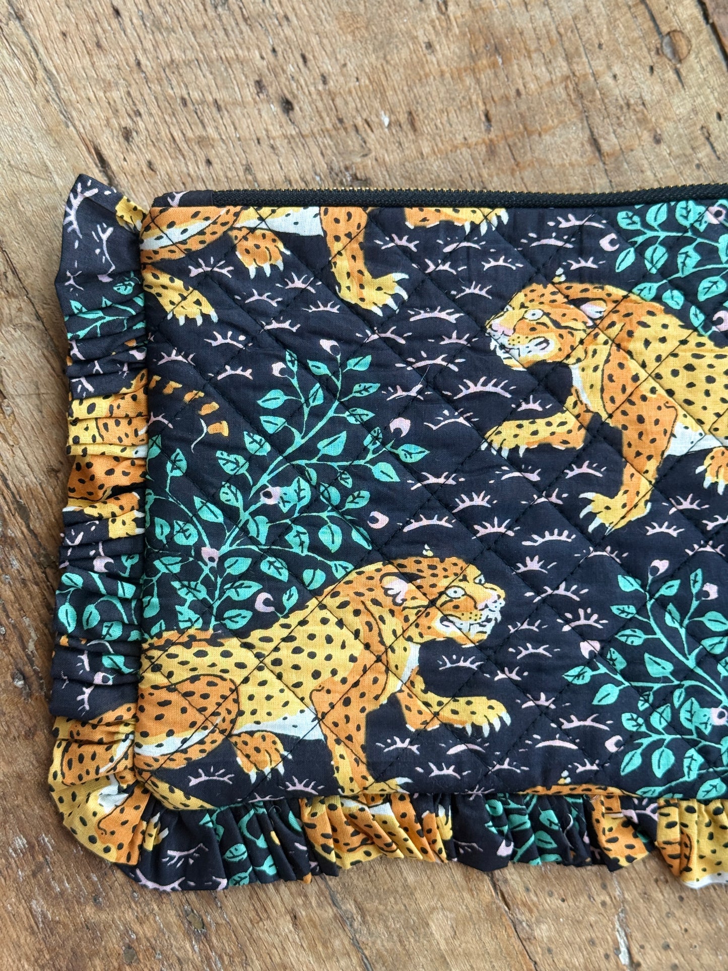 Noir Cheetah Ruffle Clutch