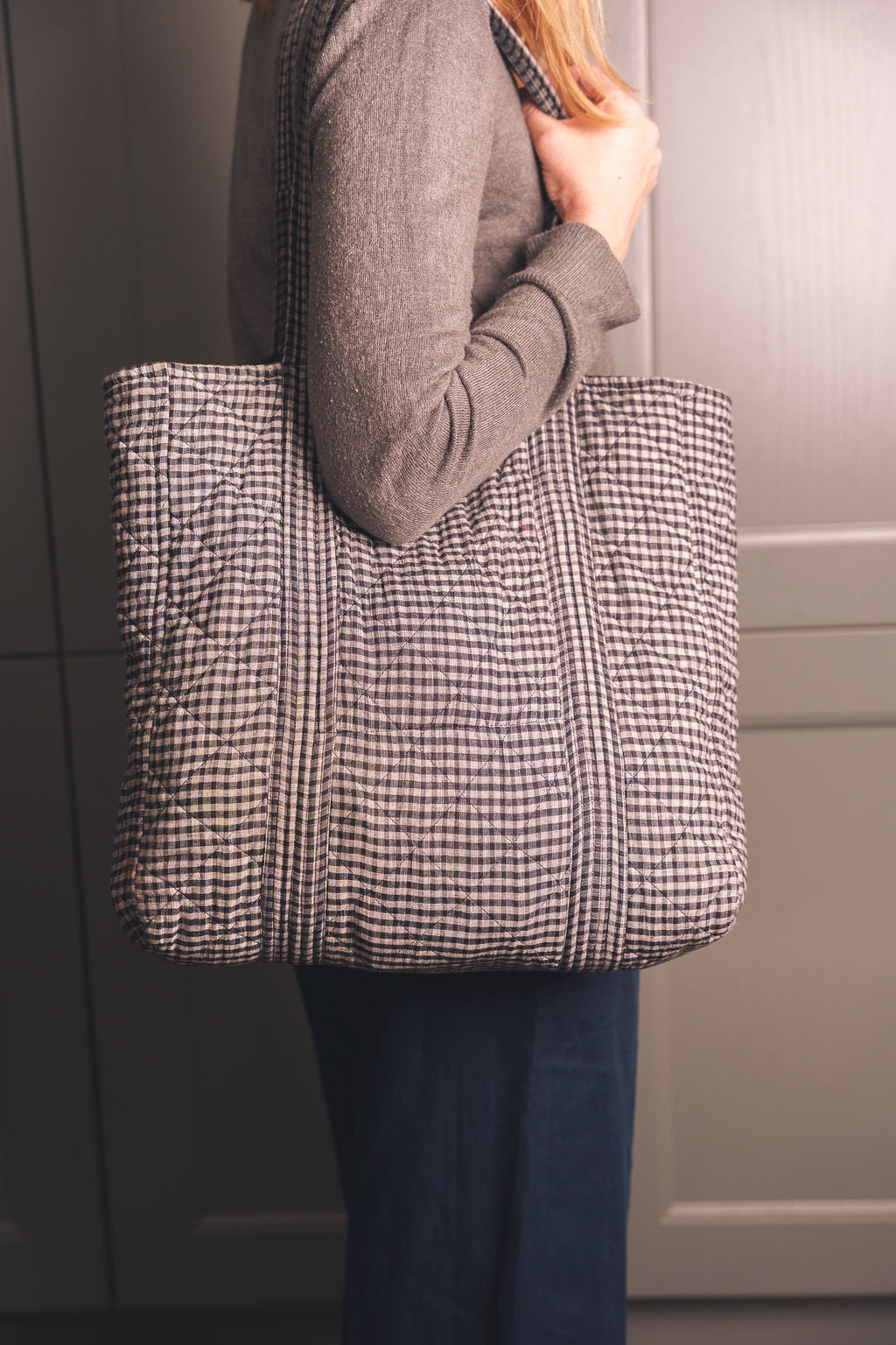 Black and White Handloom Gingham Tote
