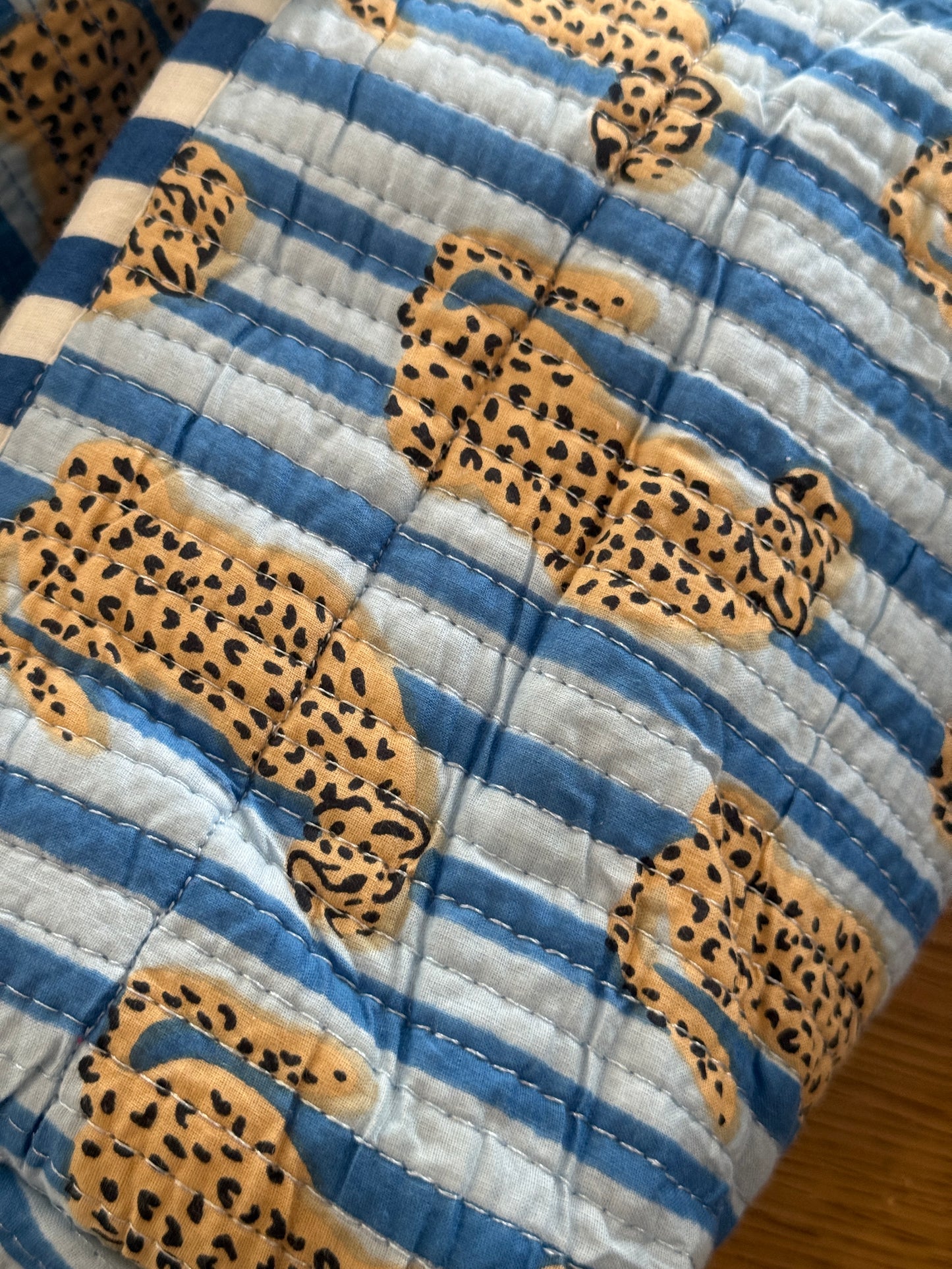 SECONDS Blue Stripe Cheetah Wash Bag