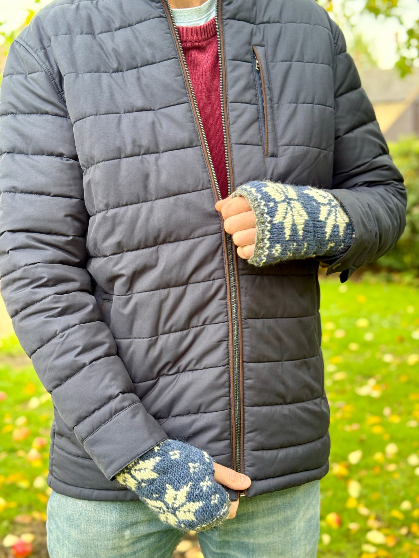 Men’s Blue Snowflake Hand Knitted Wrist Warmers